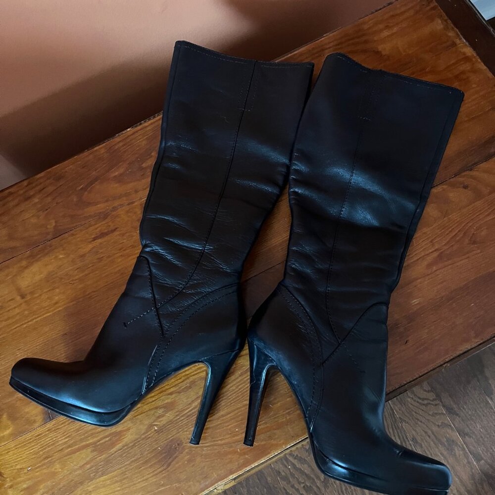 Nine West Black Leather Tall Boots